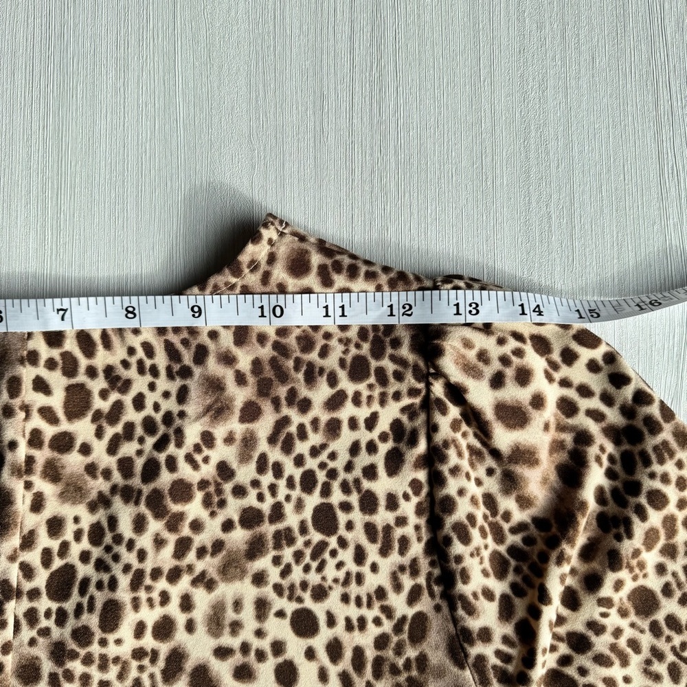 A NEW DAY V Neck Mini Dress XS Leopard Short‎ Sleeve Ruffle Hem Slip On Casual - Picture 4 of 11